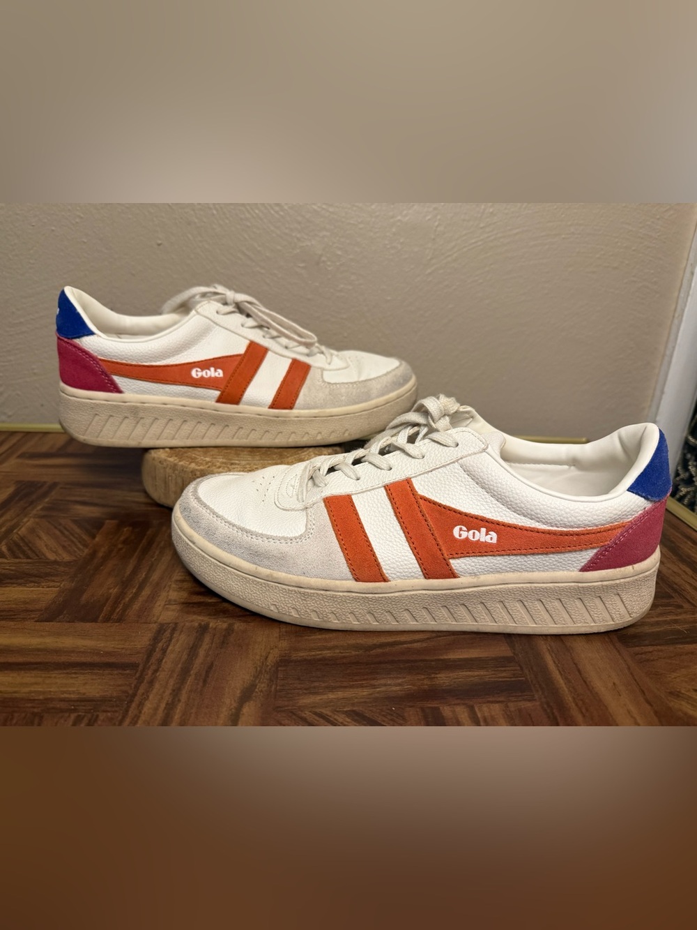 Gola Grandslam Trident Women's Striped Sneakers Off White Orange Red Blue Size 8